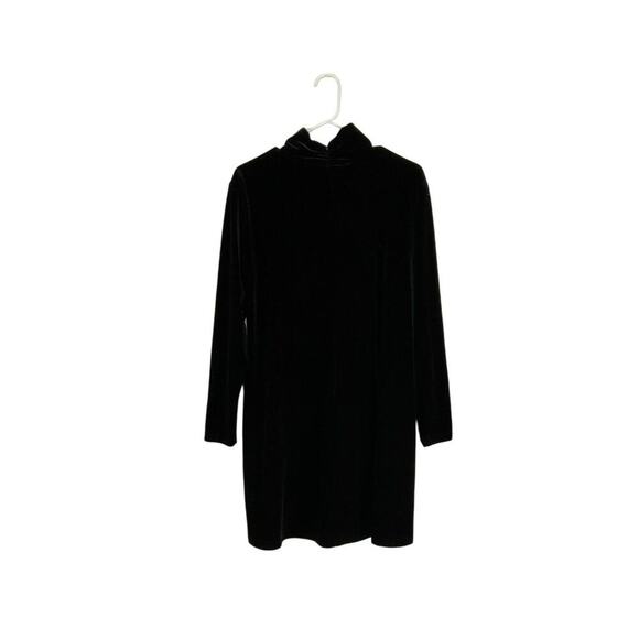 DJ Int'l VTG 90s Black Velvet Turtleneck Fit & Flare Dress Size Large Stretch - Picture 2 of 5